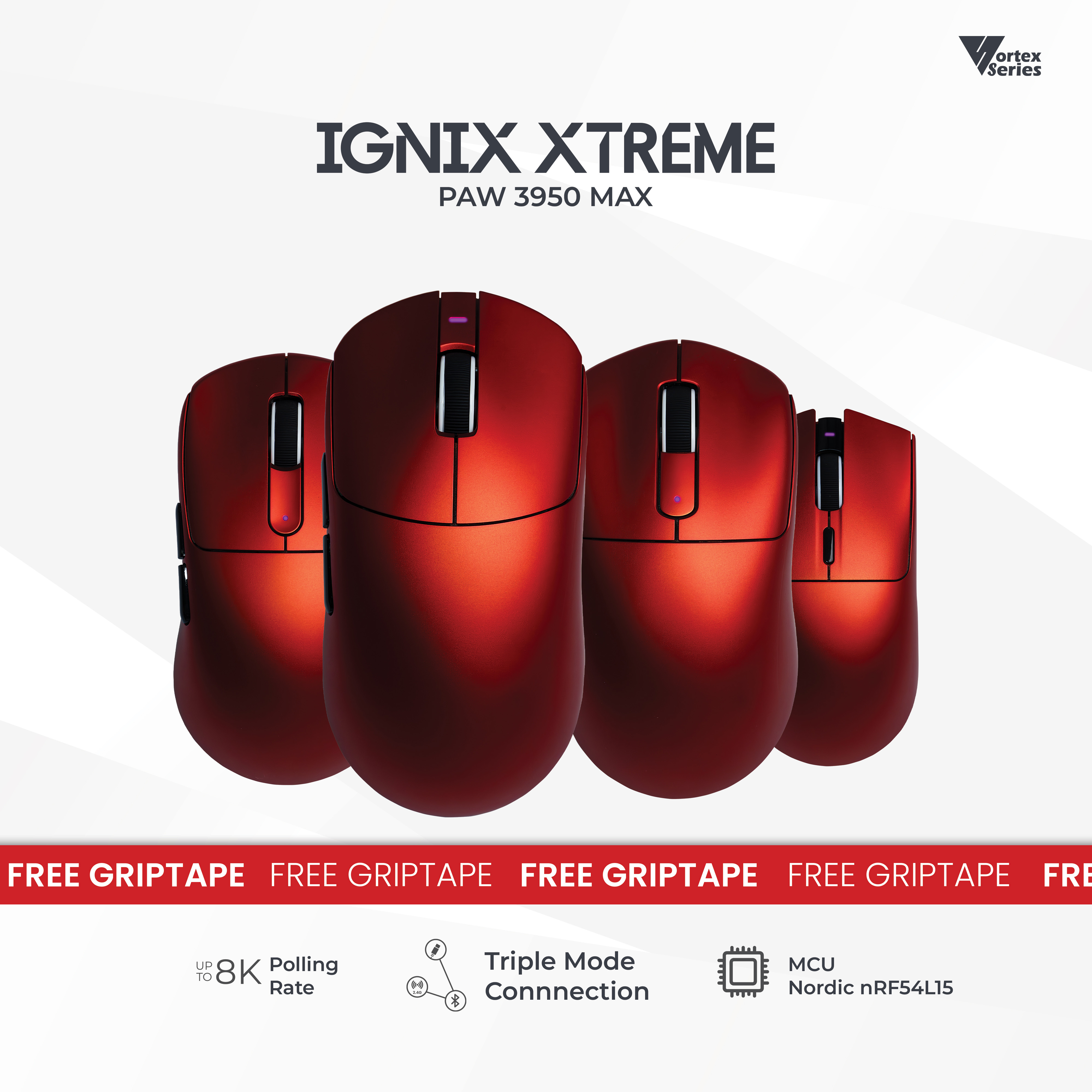 VortexSeries IGNIX Xtreme F1 F3 F5 F7 Wireless Gaming Mouse | PAW3950 MAX | Nordic nRF54L15 | 20K FPS Scan Rate | Tri-Mode Ultra-Lighweight