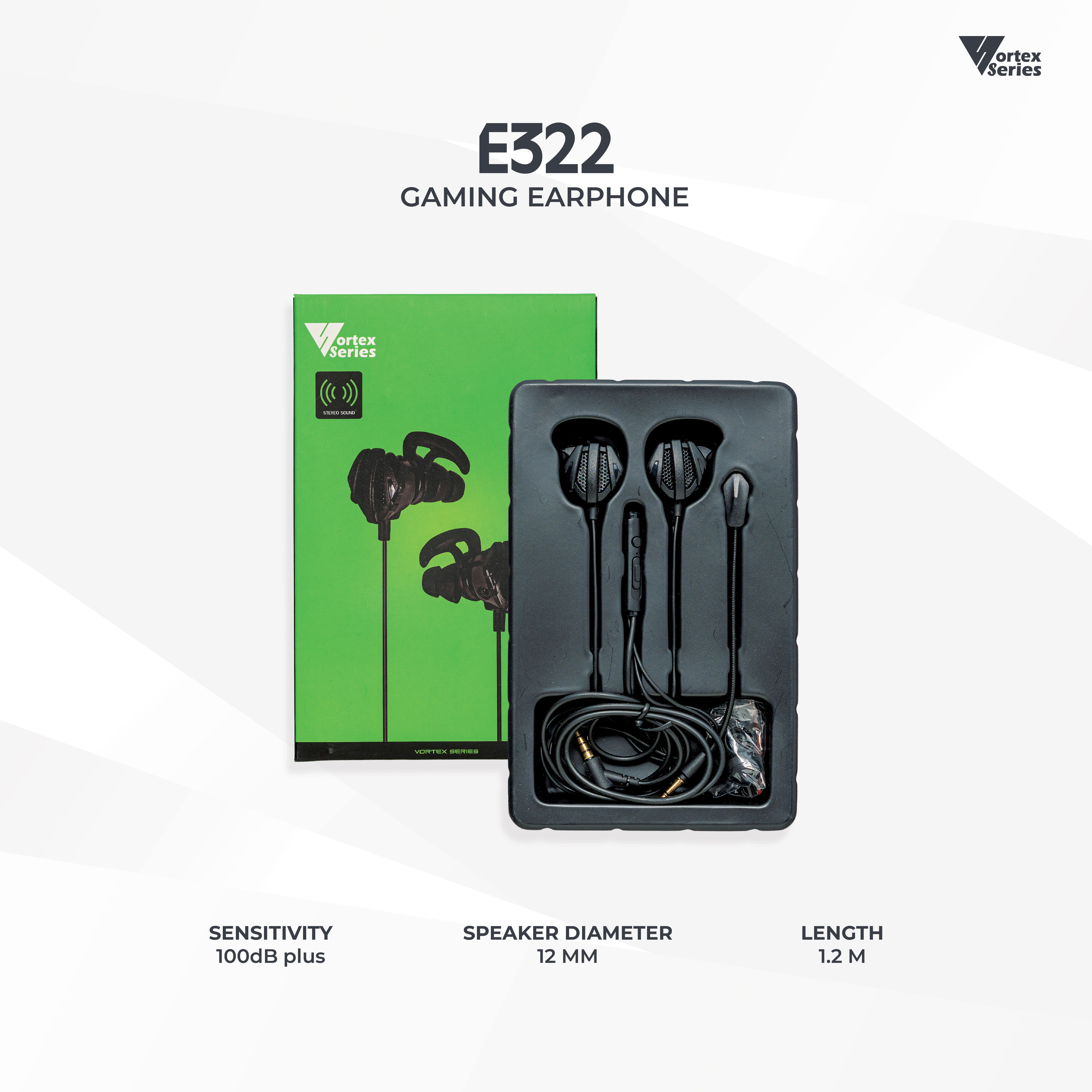 VortexSeries E322 Gaming Earphone Koneksi 3.5mm untuk PS4, Xbox One, PC, Laptop, dan Smartphone